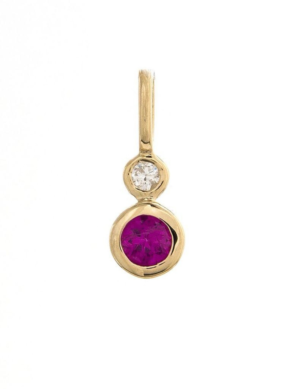 14K Real Solid Yellow Gold Round Bezel Ruby & Diamond Drop Pendant 13.59mm